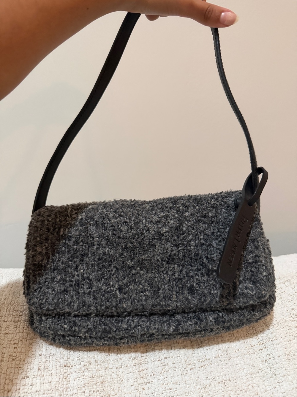 Lauren Ralph Lauren wool Textured Shoulder Bag baguette style - Grey